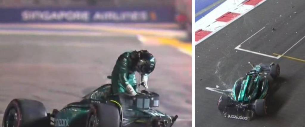 Lance Stroll salió ileso de su monoplaza. Lance Stroll salió ileso de su monoplaza.