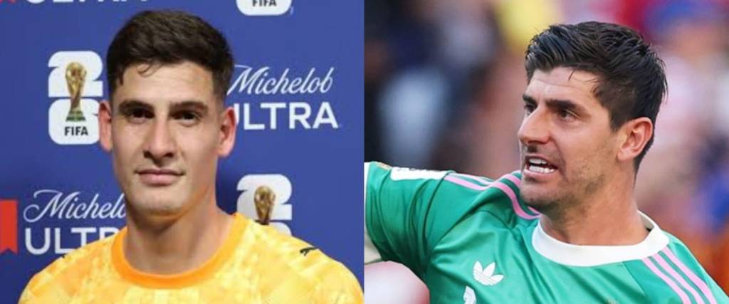 El guardameta paraguayo Orlando Gill (izq.) y el belga Thibaut Courtois. 
