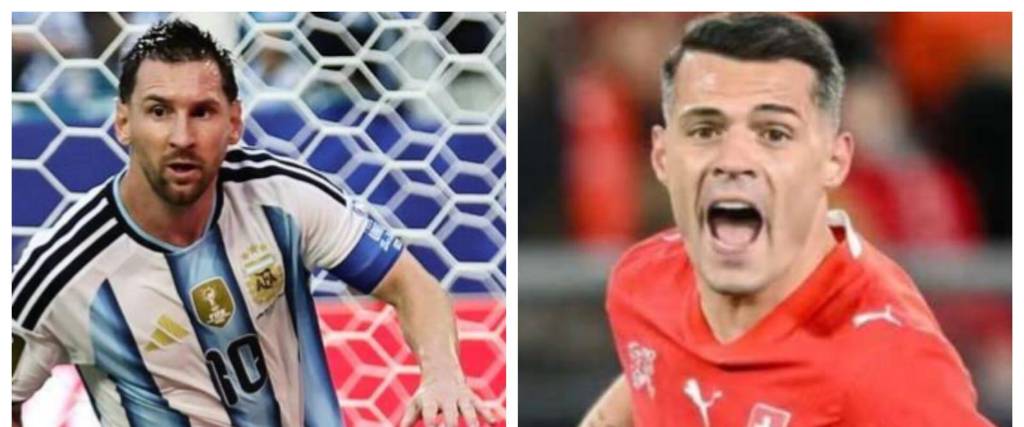 El argentino Lionel Messi (izq.) y el suizo Granit Xhaka.
