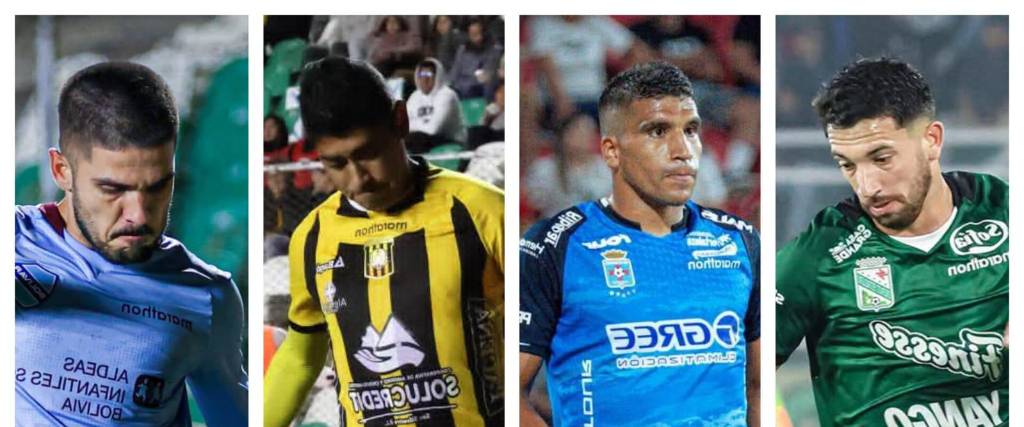 Los jugadores Melgar de Bolívar (izq.), Castro de The Strongest, Vila de Blooming y Roldán de Oriente Petrolero. 