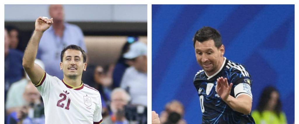 El delantero español Mykel Oyarzabal (izq.) y el argentino Lionel Messi.