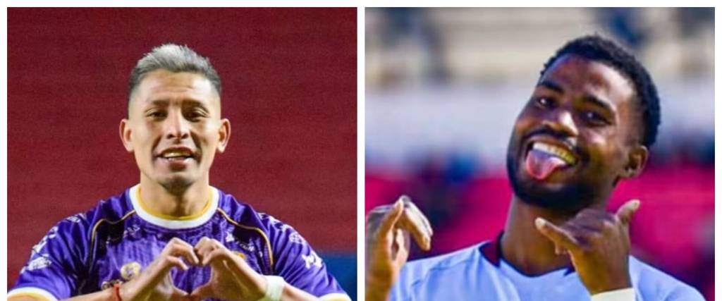 Boris Condori, jugador de Real Potosí (izq.), y Dorny Romero, delantero de Bolívar.