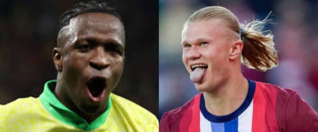 El brasileño Vinícius Junior (izq.) y el noruego Erlind Haaland. 