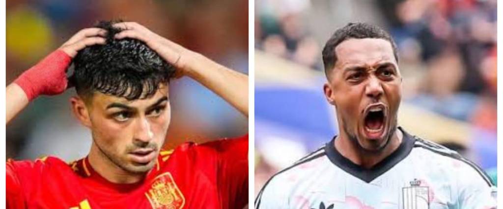El mediocampista español Pedri (izquierda) y el mediocampista belga Tielemans (derecha)