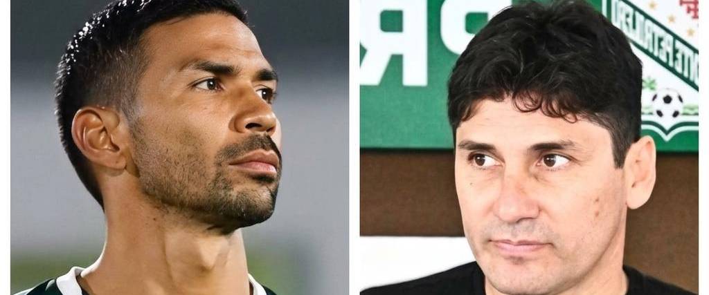Diego Bejarano, exjugador de Oriente Petrolero y el titular refinero, Ronald Raldes.