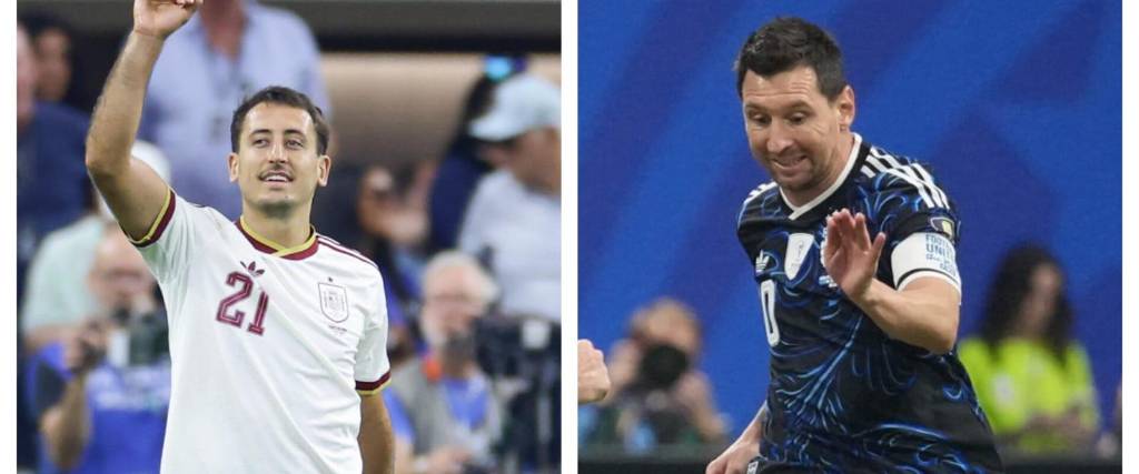 El delantero español Mykel Oyarzabal (izq.) y el argentino Lionel Messi.