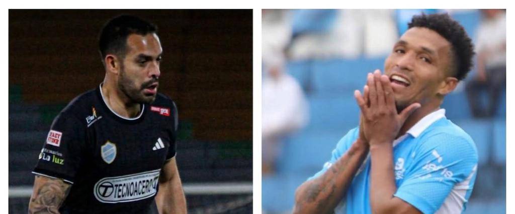 Junior Sánchez, jugador de Aurora (izq.) y Carlos Preciado de San Antonio. 