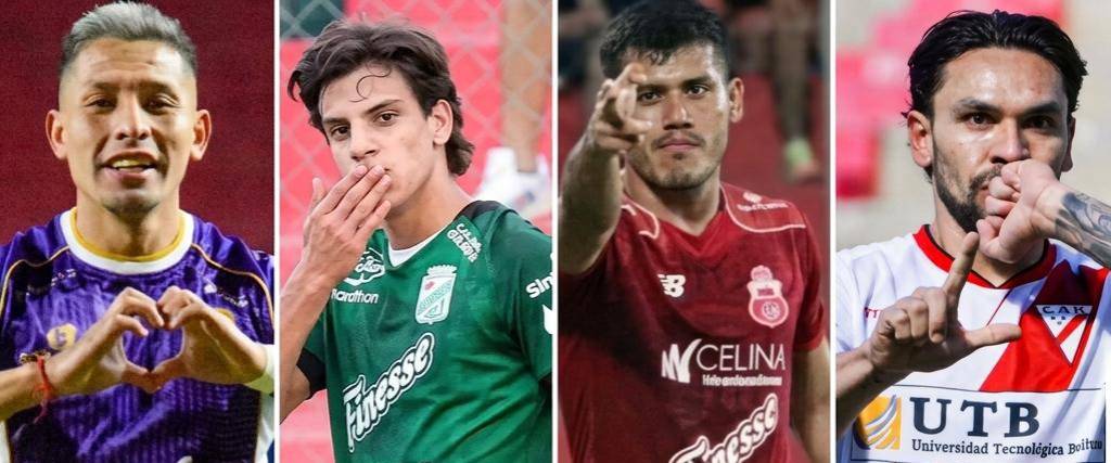 Boris Condori de Real Potosí (izq.), Nabil Nacif de Oriente Petrolero, Samuel Garzón de Guabirá y Carmelo Algarañaz de Always Ready.