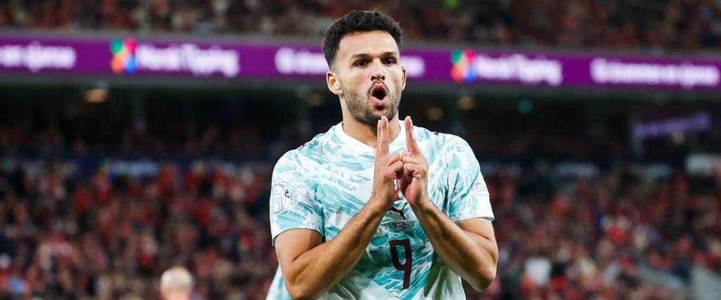 El delantero portugués Gonçalo Ramos celebra su gol ante Noruega.