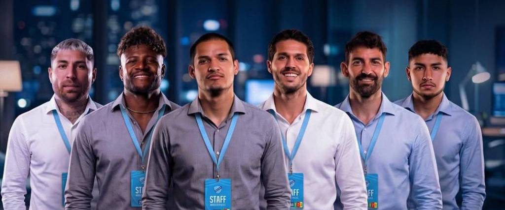 Los jugadores de Bolívar: Batallini (izq.), Asprilla, Justiniano, Rodríguez, Cauteruccio y Sejas. 