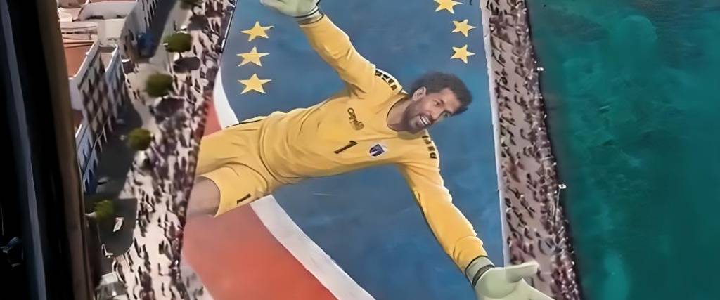 Josimar José Évora Dias en un mural generado por IA.