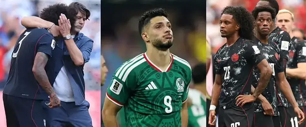 La tristeza del estadounidense Adams (izq.), el mexicano Jiménez y los jugadores de Canadá.