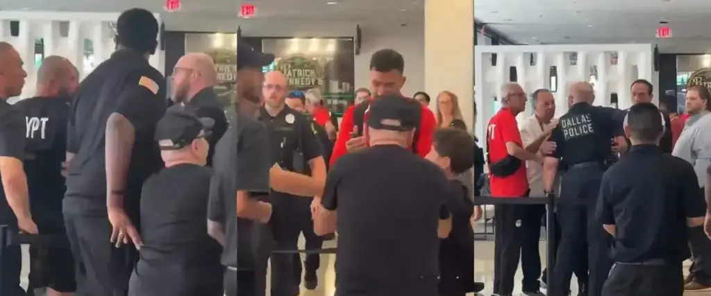 Algunos miembros de la selección de Egipto se agarran a empujones con efectivos de la policía de Dallas.