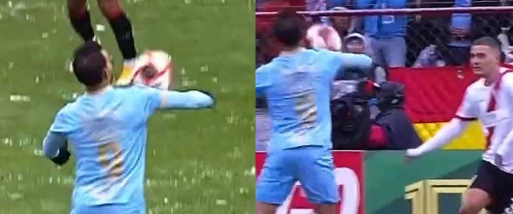 El balón parece impactar en el hombro de Cauteruccio en la jugada que termina en el gol de Matheus.