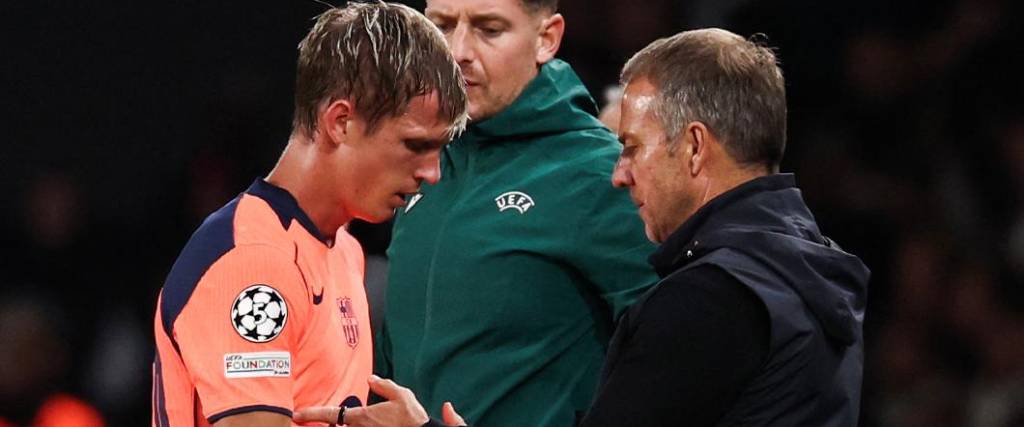 Dani Olmo tuvo que abandonar el campo de juego tras sufrir una lesión. Fue reemplazado por Fermín López.