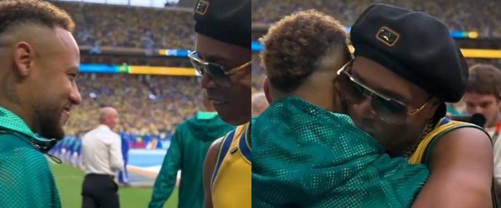 Ronaldinho y Neymar tuvieron un emotivo encuentro antes del partido entre Brasil y Escocia.