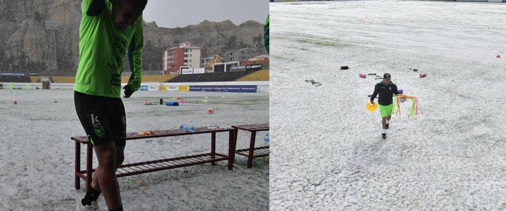 Los seleccionados tuvieron que buscar refugio ante la granizada.