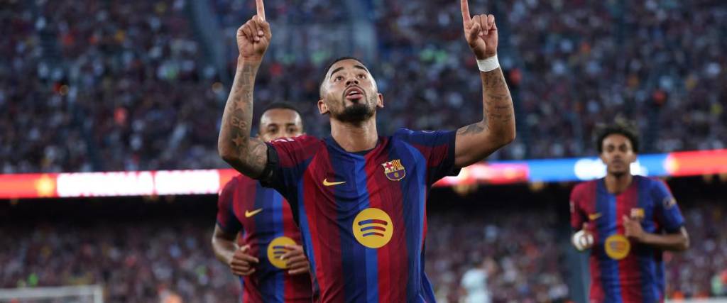 El delantero del Barcelona Gabriel Jesus celebra su gol ante Getafe.