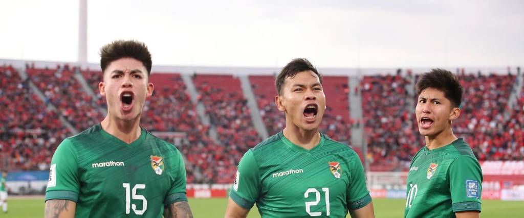 Festejo tras el gol de Miguel Terceros. 