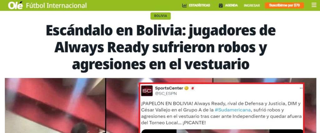 Olé y ESPN reflejaron lo sucedido en Villa Ingenio