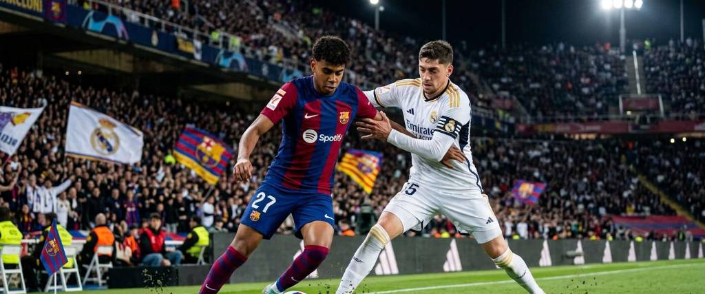 Lamine Yamal del Barcelona (izq.) y Federico Valverde del Real Madrid. 