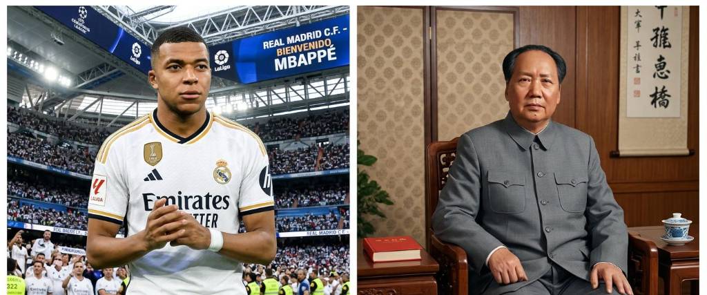 Kylian Mbappé, delantero del Real Madrid (izq.) y Mao Zedong, expresidente de la República Popular China.