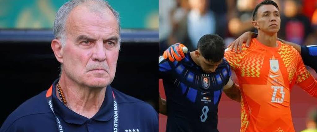 Bielsa (izq.) y los jugadores uruguayos Valverde y Muslera. 