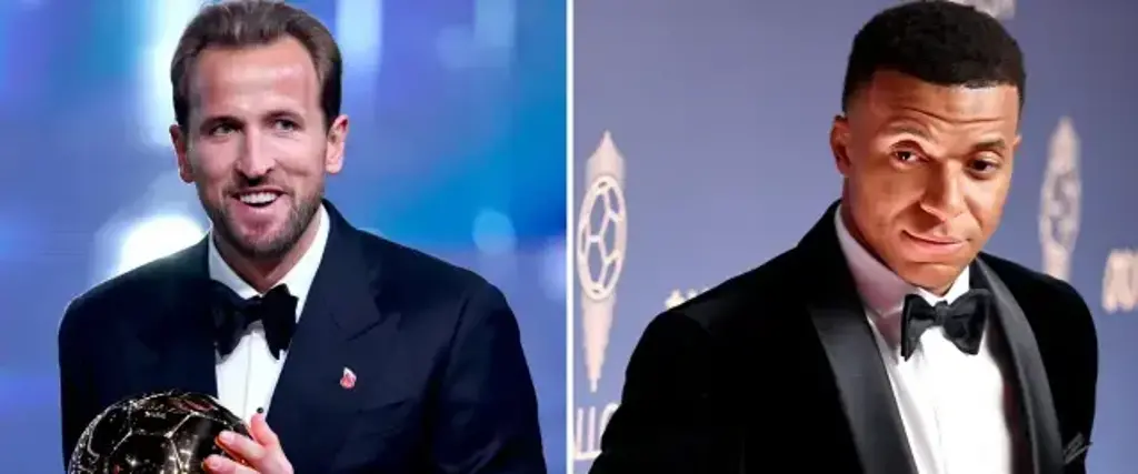 Harry Kane, ganador del Balón de Oro (izq.) y Kylian Mbappé, delantero francés.