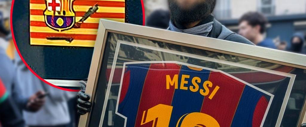 La persona (encapuchada) que sostiene la camiseta de Messi se hizo viral en redes sociales.
