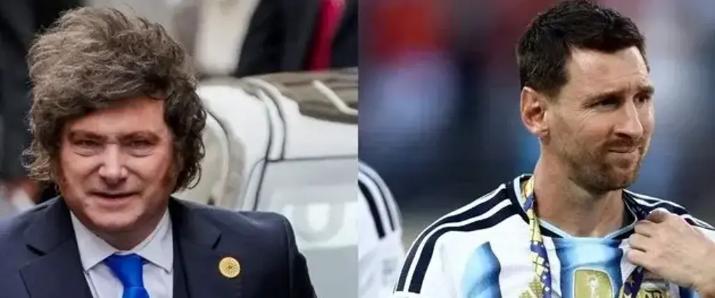 Javier Milei, presidente de la Argentina (izq.) y Lionel Messi, capitán de la Albiceleste.