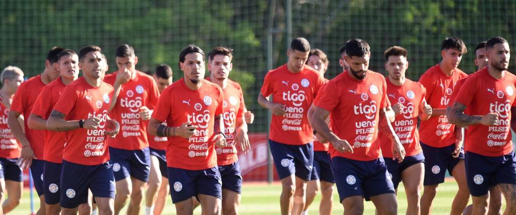 Jugadores de la selección paraguaya en un entrenamiento anterior. 