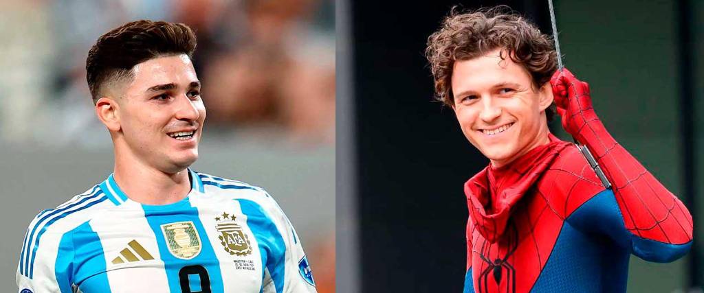 Tom Holland (derecha) elogió a Julián Álvarez