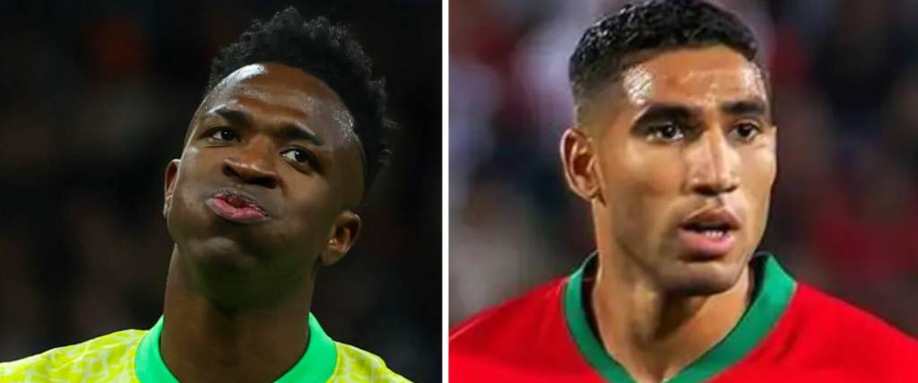 El brasileño Vinicius Júnior (izq.) y el marroquí Achraf Hakimi. 