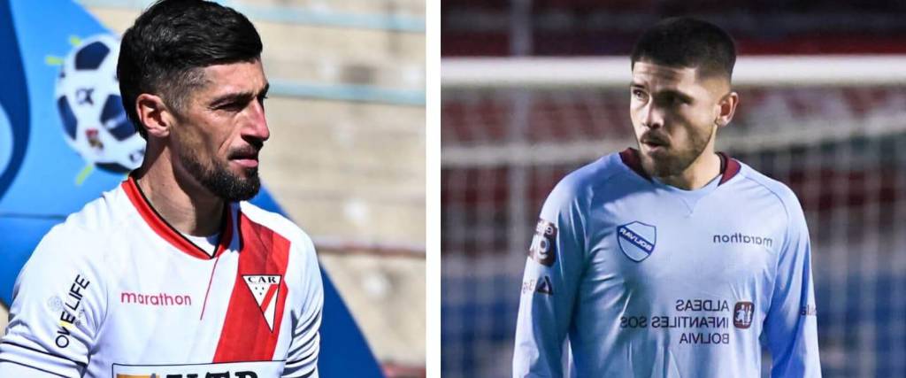 Joel Amoroso, jugador de Always Ready (izq.) y Carlos Melgar de Bolívar.