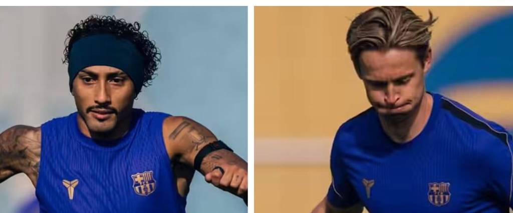 El brasileño Raphinha (izq.) y el neerlandés De Jong, jugadores del FC Barcelona.