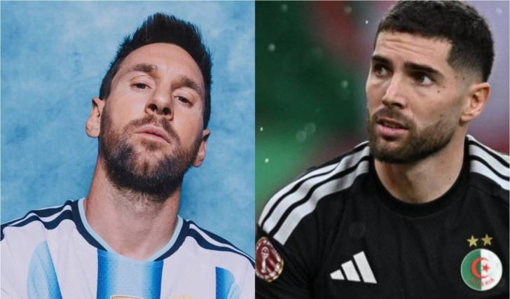 Lionel Messi de Argentina (izq.) y Luca Zidane de Argelia.