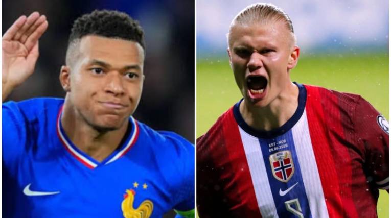 El delantero francés Mbappé (izq.) y el atacante noruego Haaland.