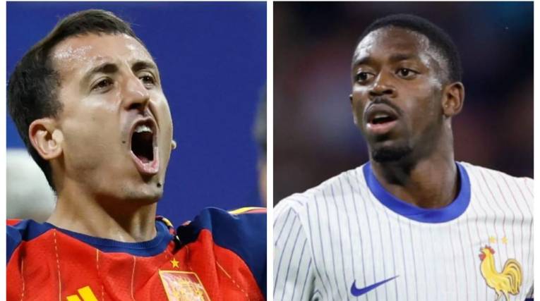 El español Oyarazabal (izq.) y el francés Dembélé. 