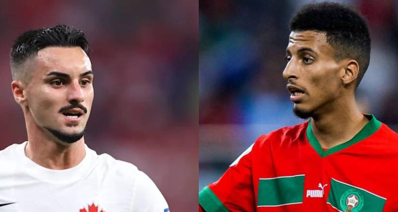 El canadiense Eustaquio (izq.) y el marroquí Ounahi. 