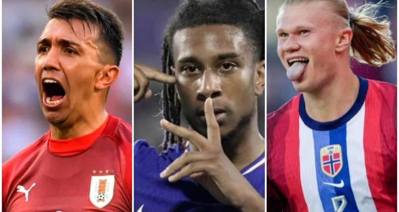 El uruguayo Muslera (izq.), el francés Olise y el noruego Haaland. 