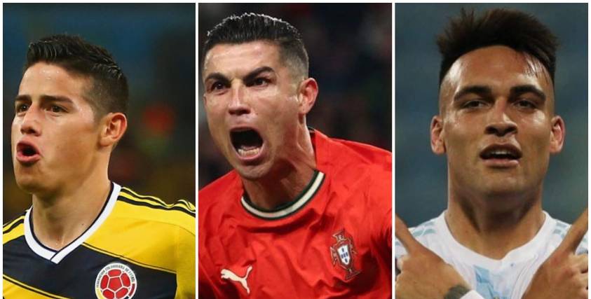 El colombiano Rodríguez (izq.), el portugués Ronaldo y el argentino Martínez.
