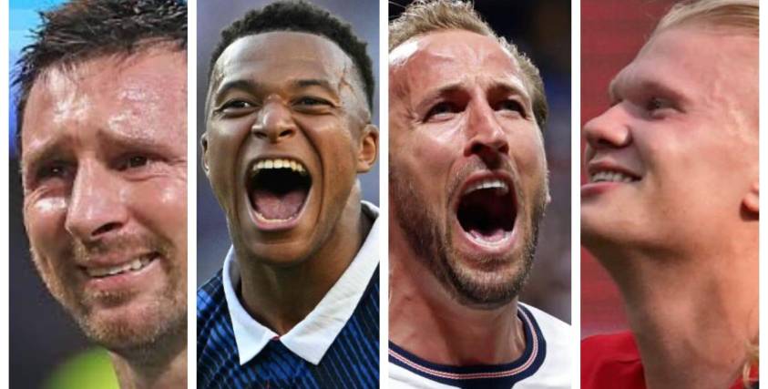 El argentino Messi (izq.), el francés Mbappé., el inglés Kane y el noruego Haaland.