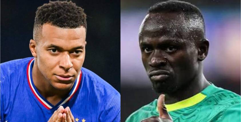 Kulian Mbappé de Francia (izq.) y Sadio Mané de Senegal.
