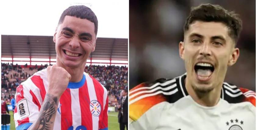 El paraguayo Miguel Almirón (izq.) y el alemán Kai Havertz.
