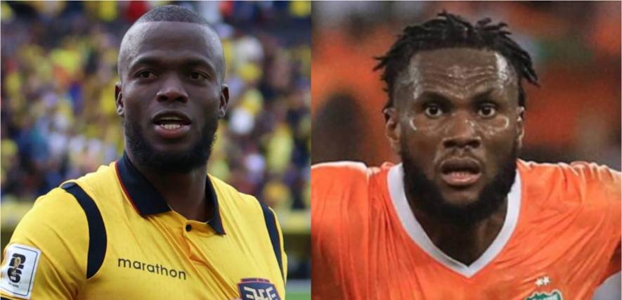 El ecuatoriano Enner Valencia (izq.) y el marfileño Franck Kessié.