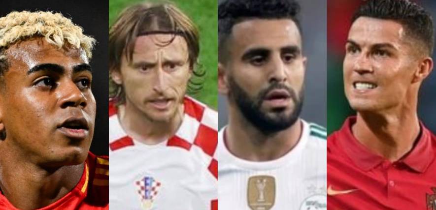 El español Yamal (izq.), el croata Modric, el argelino Marhez y el portugués Ronaldo. 