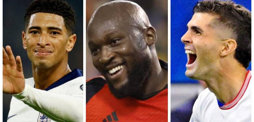 El inglés Bellingham (izq.), el belga Lukaku y el estadounidense Pulisic. 