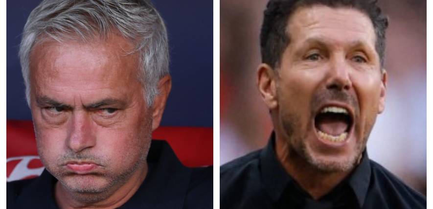 José Mourinho, entrenador de Real Madrid (izq.) y Diego Simeone, el DT de Atlético de Madrid.