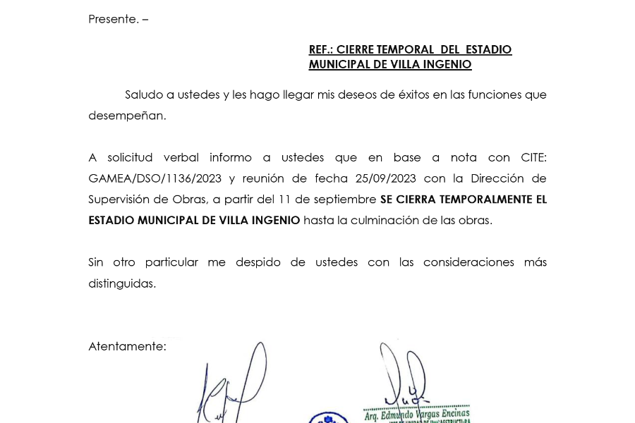 Documento enviado por el Gobierno Muinicipal de El Alto.