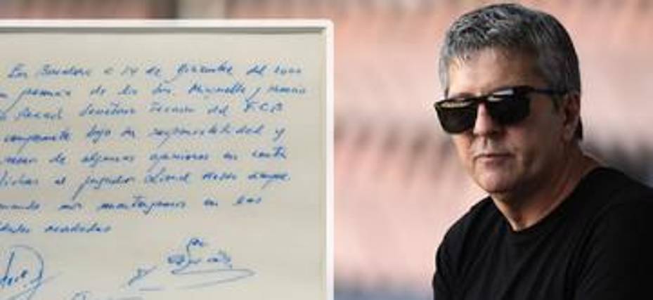 La servilleta firmada por Rexach y Jorge Messi para que Lionel se quede en el Barcelona.